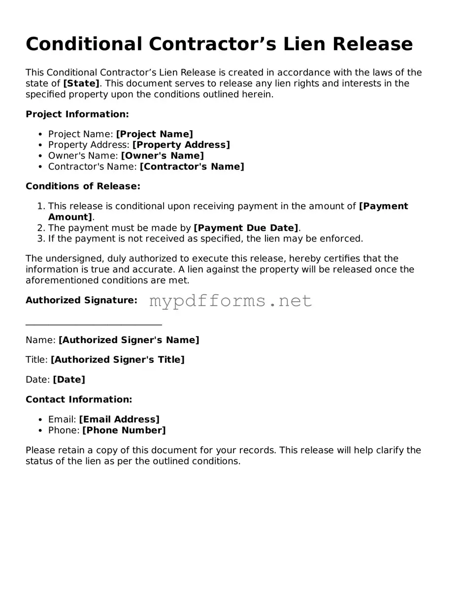 Conditional Contractor’s Lien Release Template