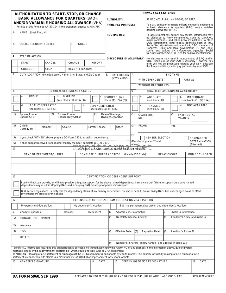 Get DA 5960 Form in PDF
