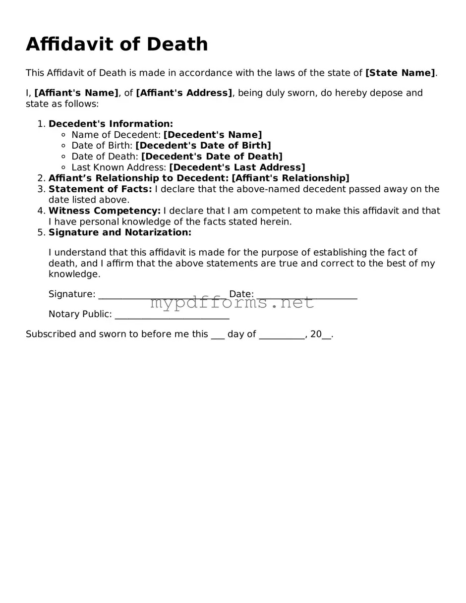 Affidavit of Death Template