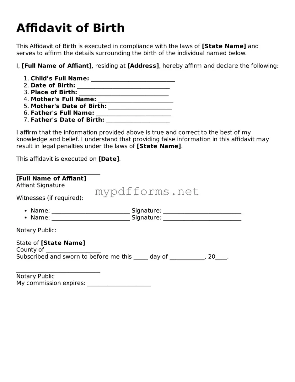 Affidavit of Birth Template