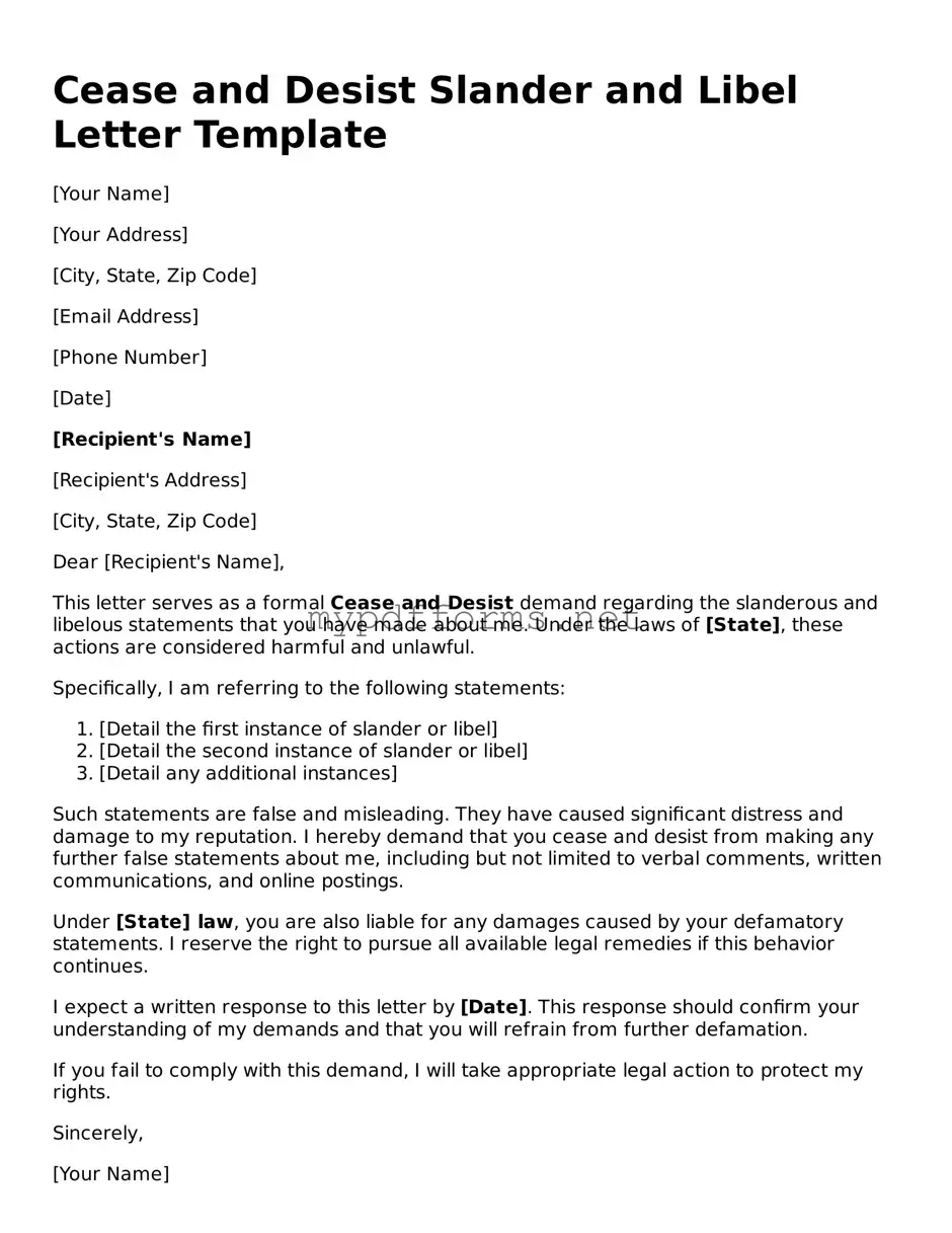 Cease and Desist Slander and Libel Letter Template