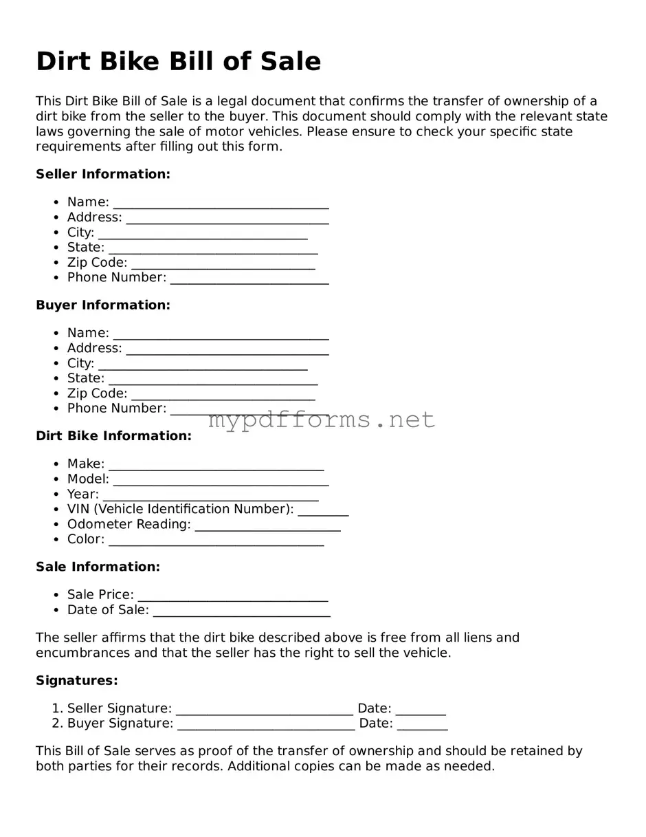 Dirt Bike Bill of Sale Template