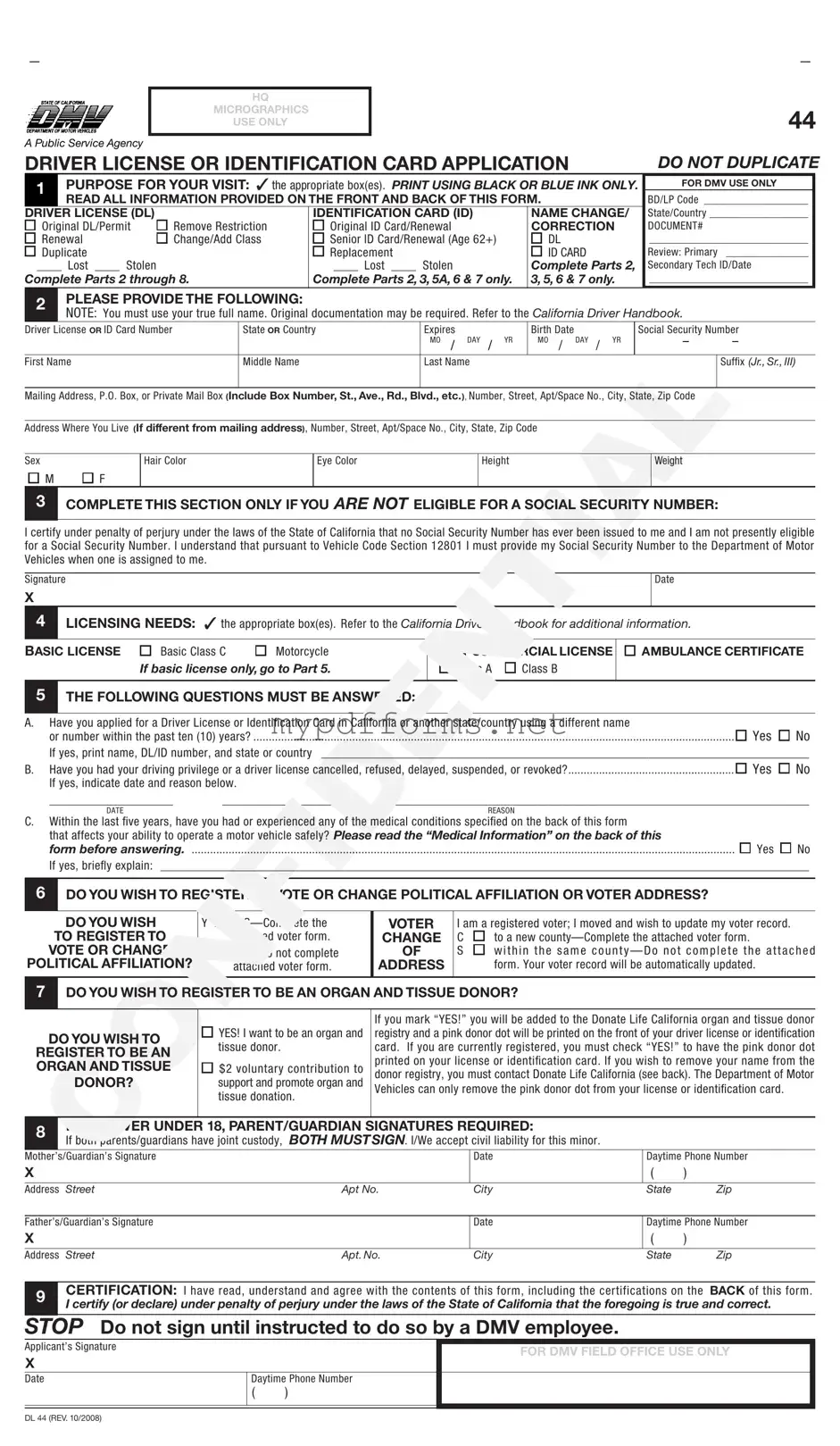 Get Ca Dmv Dl 44 Form in PDF