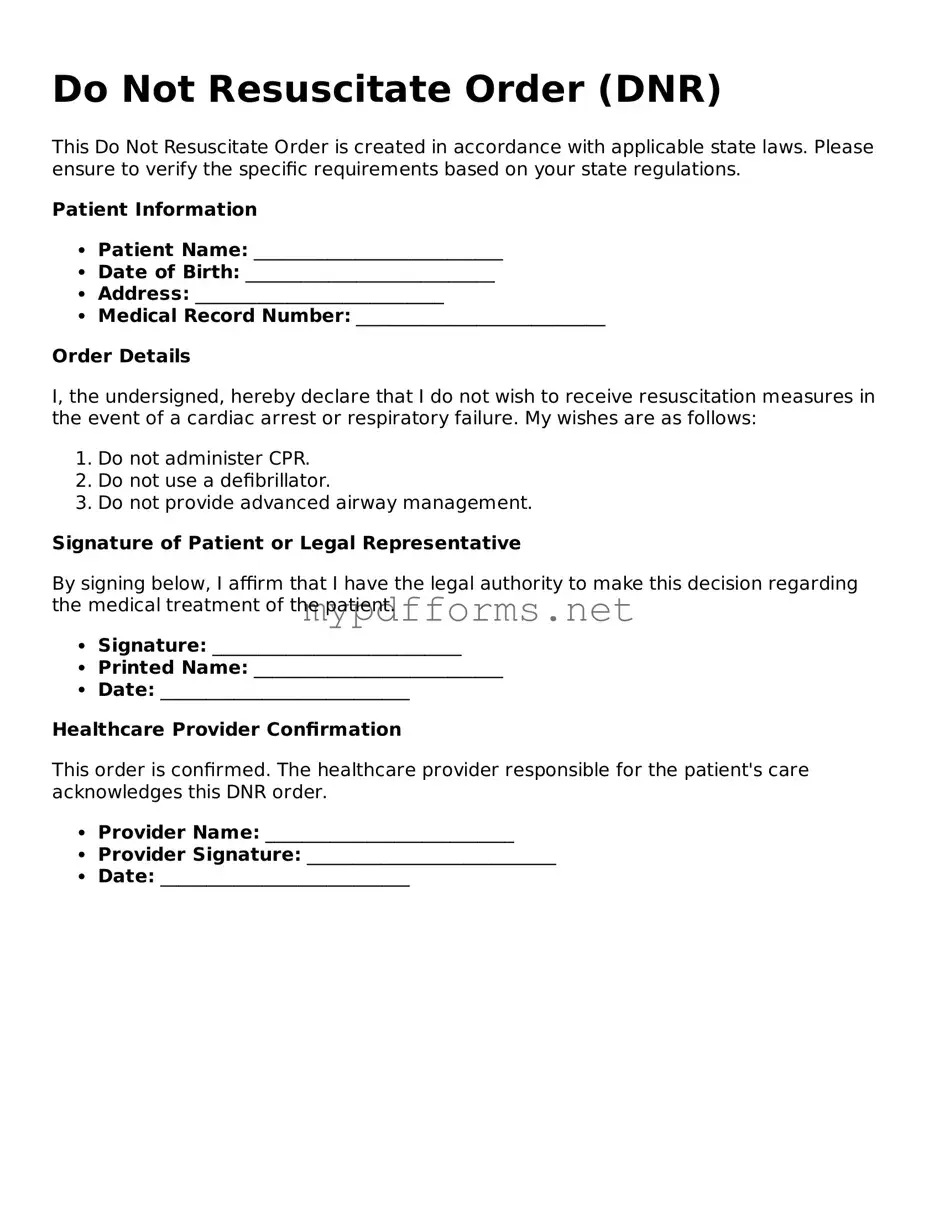 Do Not Resuscitate Order Template