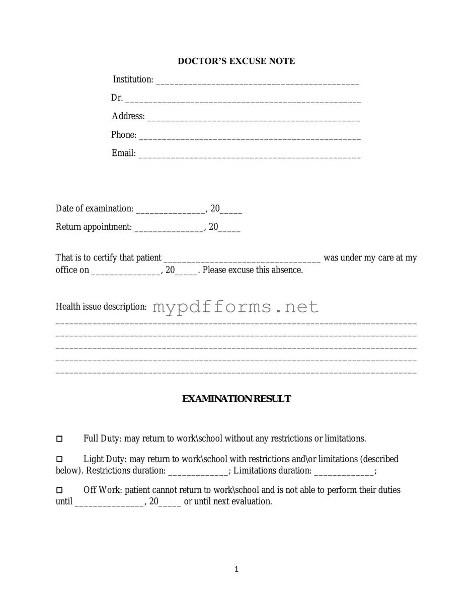 Get Doctors Excuse Note Form in PDF