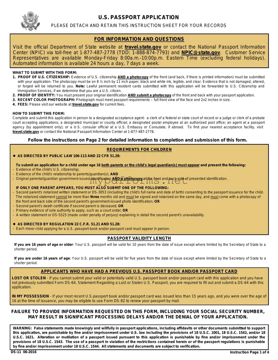Get DS-11 U.S. Passport application Form in PDF