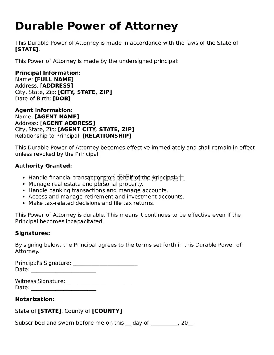 Durable Power of Attorney Template