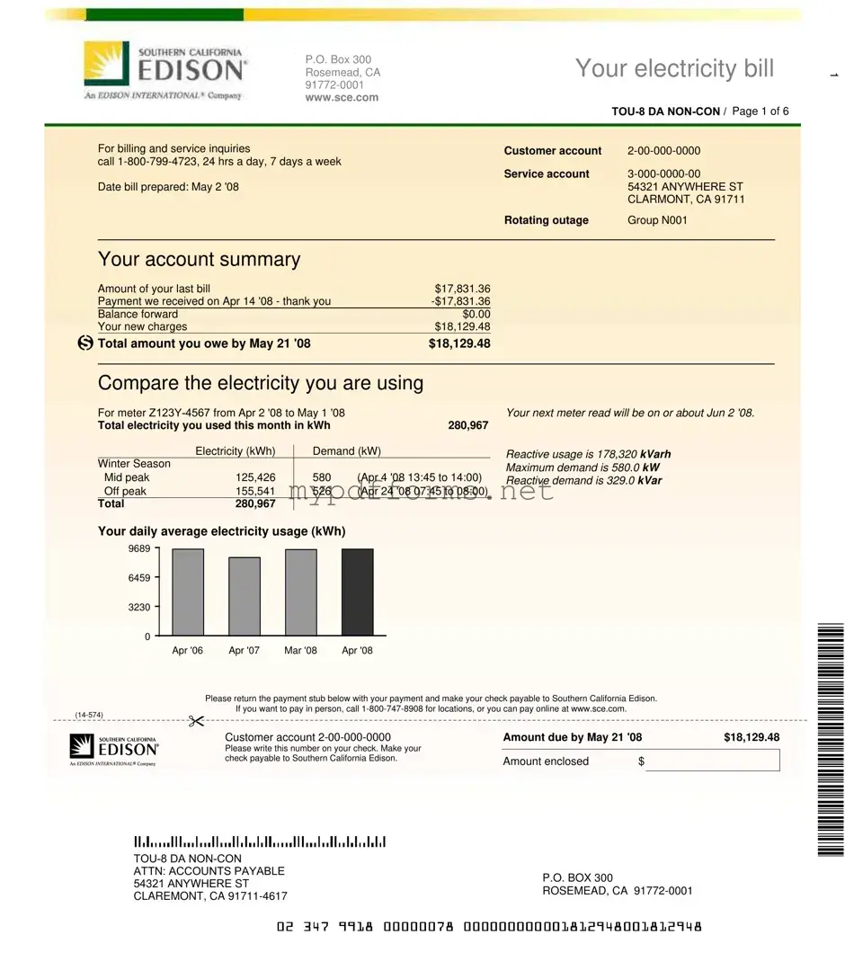 Get Edison Electricity Bill Form in PDF