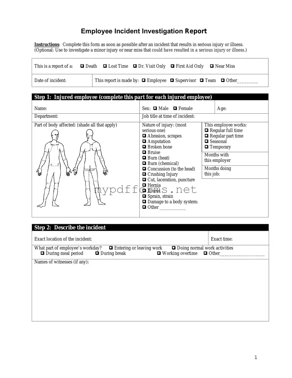 Get Employee Accident Report Form in PDF