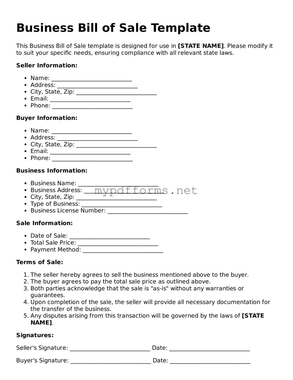 Business Bill of Sale Template