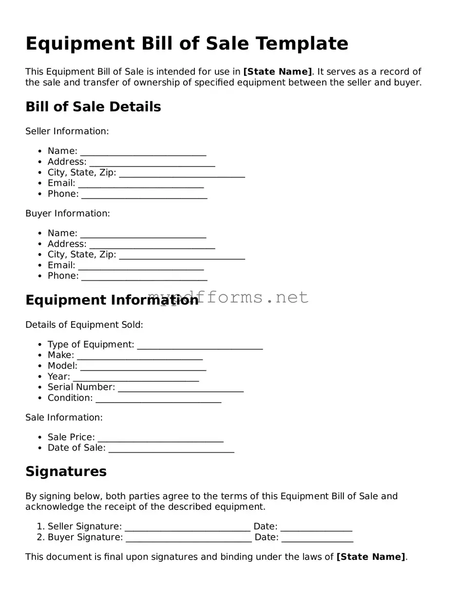 Equipment Bill of Sale Template