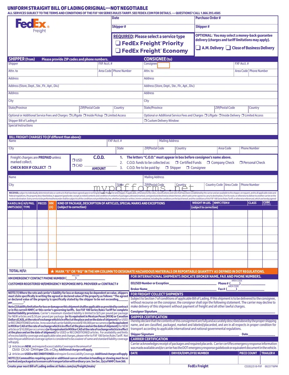 Get Fedex Bill Of Lading Form in PDF