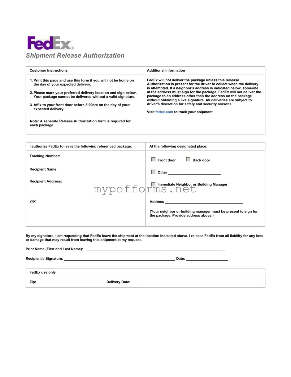 Get Fedex Release Form in PDF