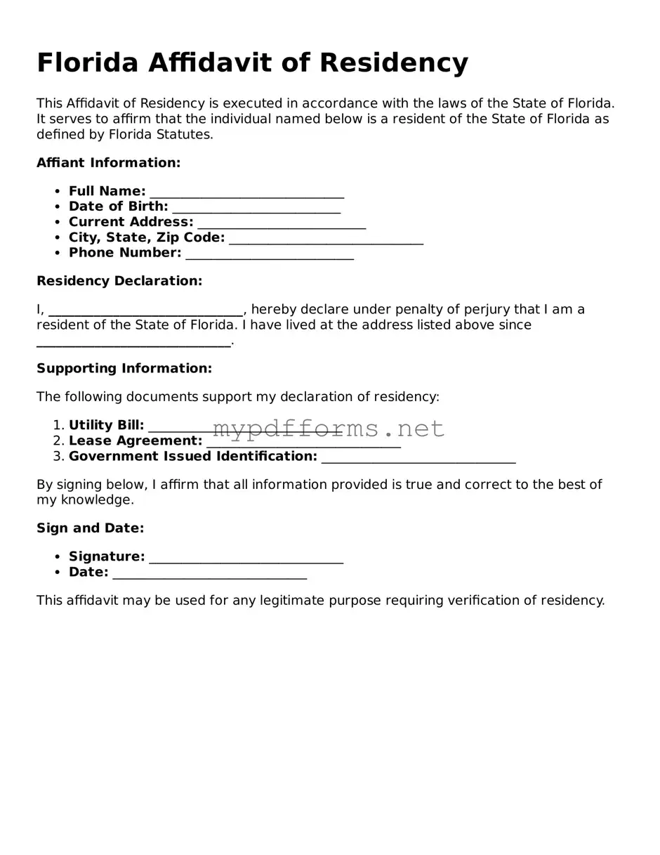 Attorney-Verified  Affidavit of Residency Document for Florida