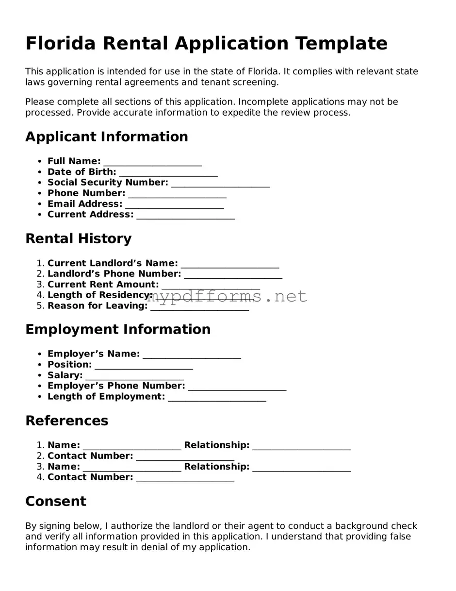 Attorney-Verified  Rental Application Document for Florida