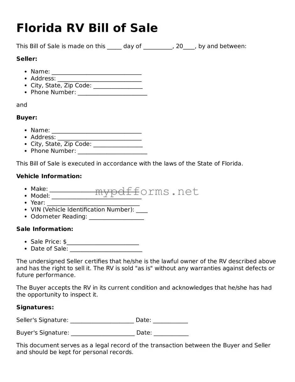 Attorney-Verified  RV Bill of Sale Document for Florida