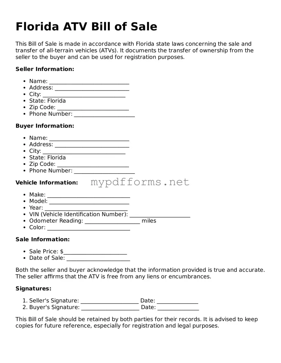 Attorney-Verified  ATV Bill of Sale Document for Florida
