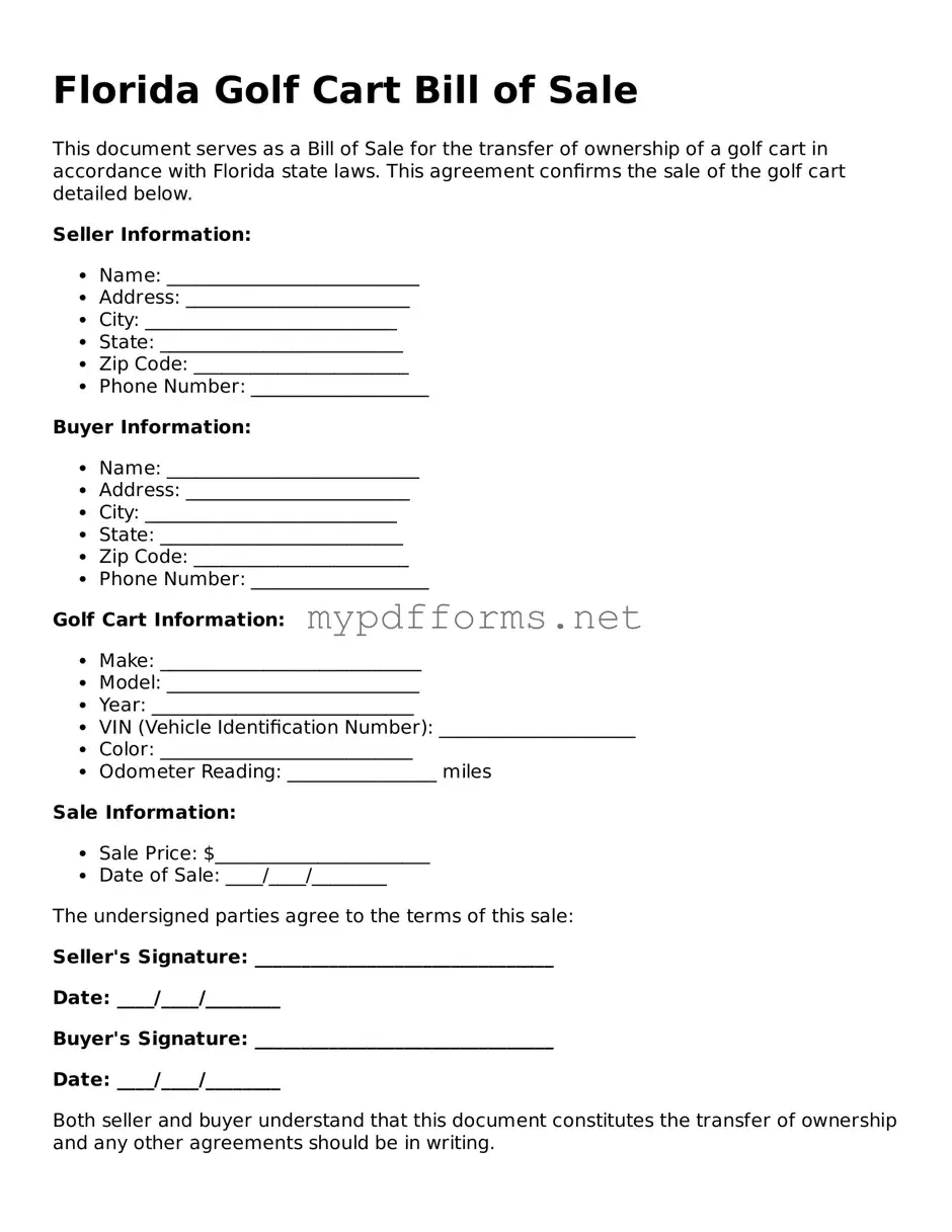 Attorney-Verified  Golf Cart Bill of Sale Document for Florida