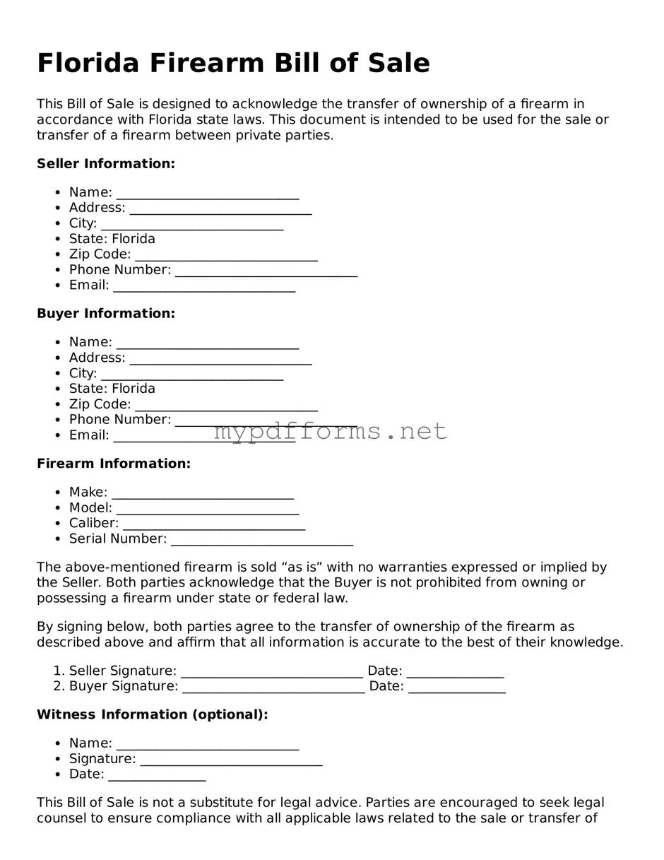 Attorney-Verified  Firearm Bill of Sale Document for Florida