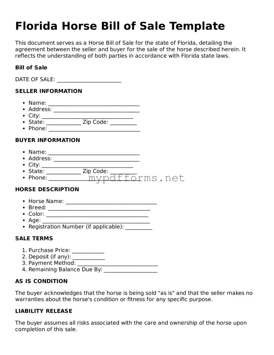 Attorney-Verified  Horse Bill of Sale Document for Florida