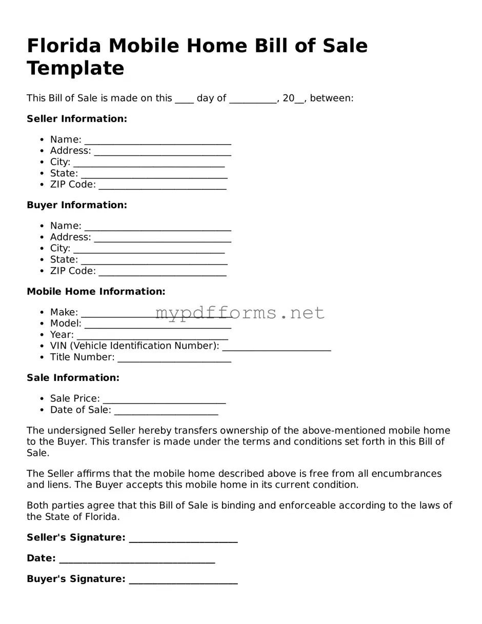 Attorney-Verified  Mobile Home Bill of Sale Document for Florida