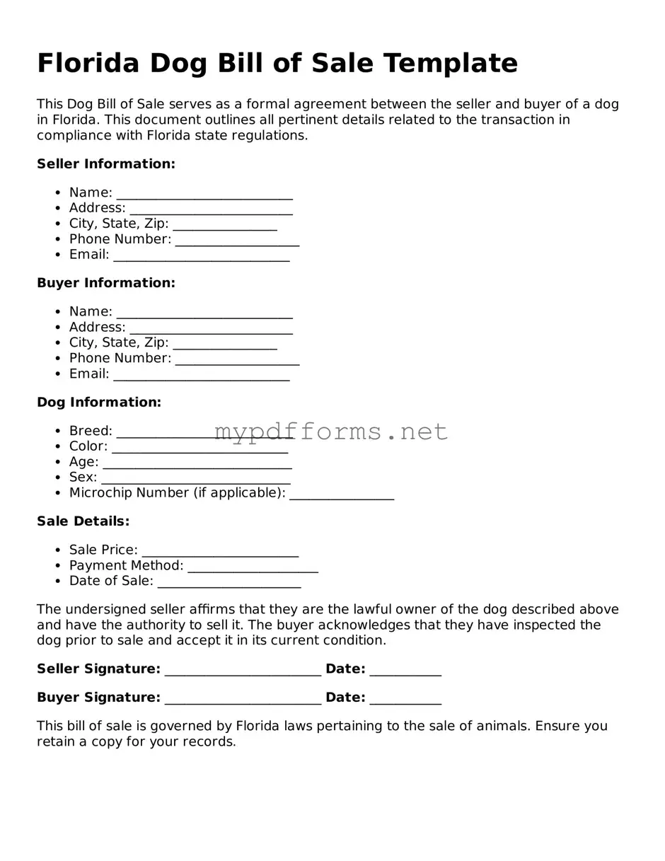 Attorney-Verified  Dog Bill of Sale Document for Florida