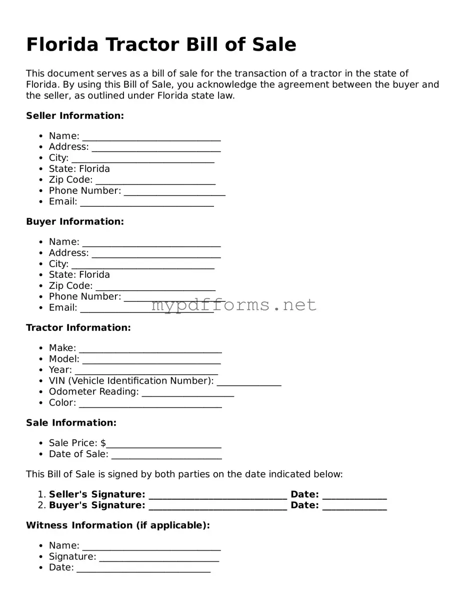 Attorney-Verified Tractor Bill of Sale Document for Florida