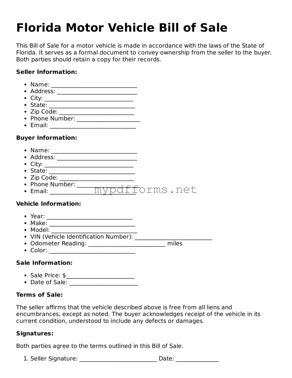 Attorney-Verified  Motor Vehicle Bill of Sale Document for Florida