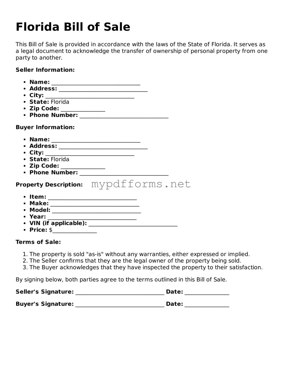Attorney-Verified  Bill of Sale Document for Florida