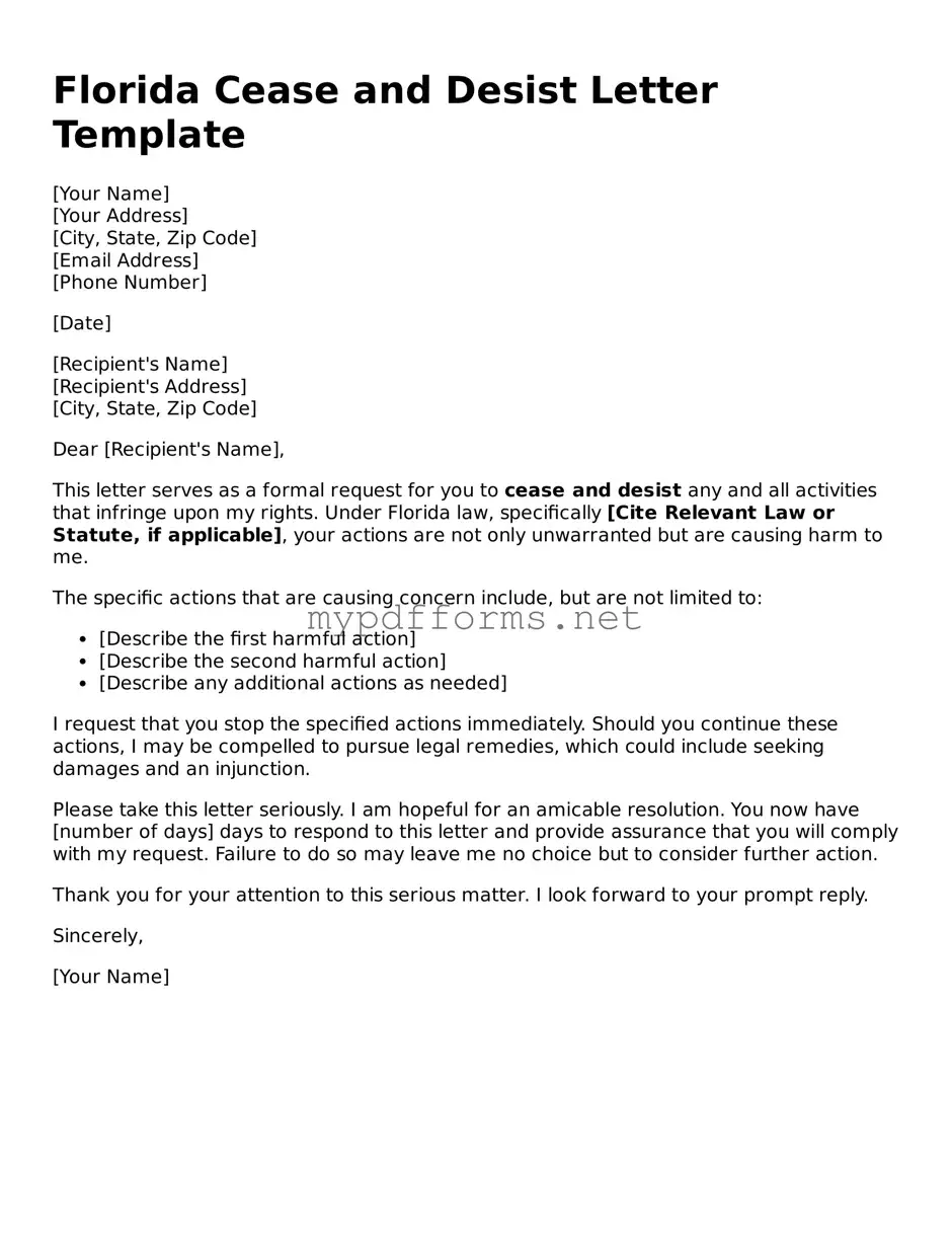 Attorney-Verified  Cease and Desist Letter Document for Florida