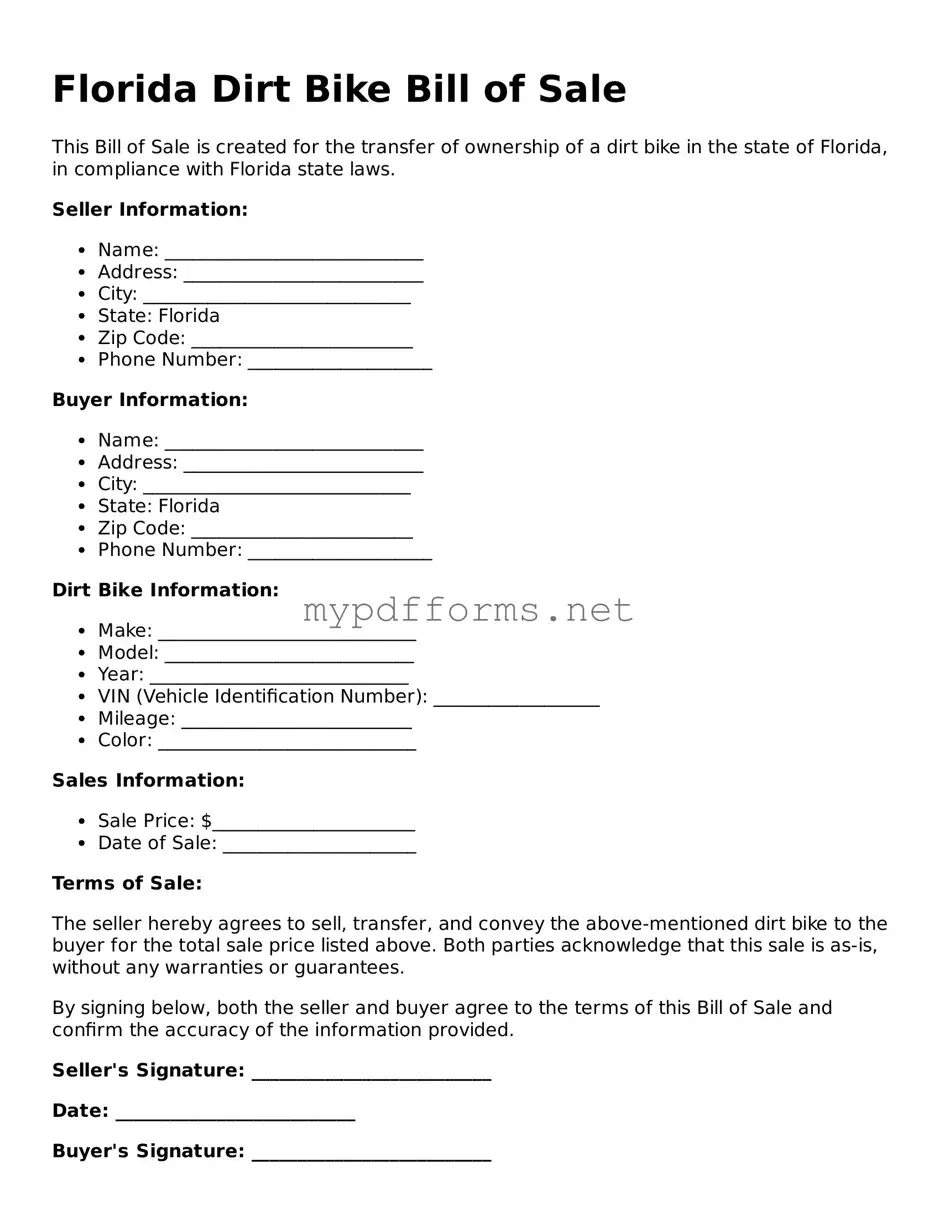 Attorney-Verified  Dirt Bike Bill of Sale Document for Florida