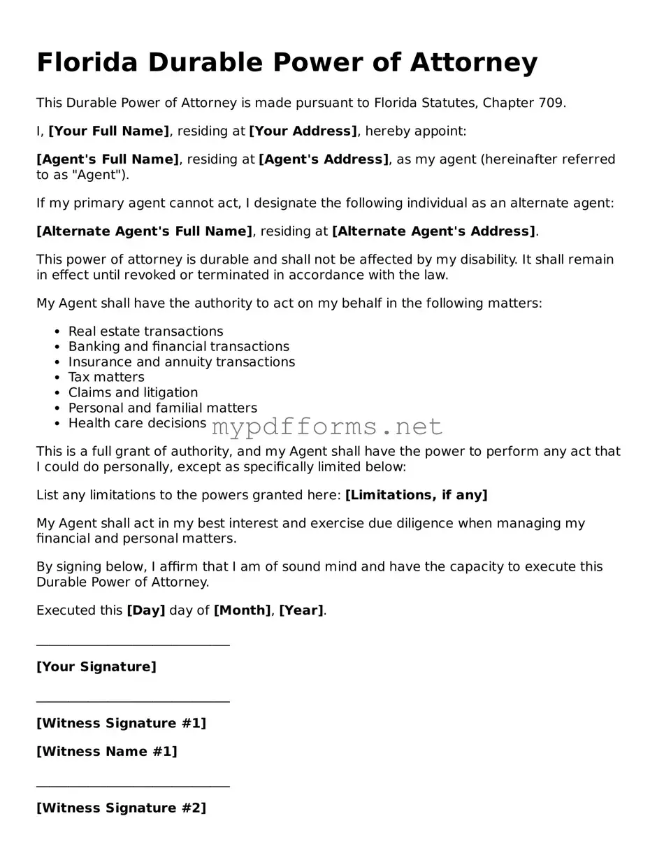 Attorney-Verified  Durable Power of Attorney Document for Florida