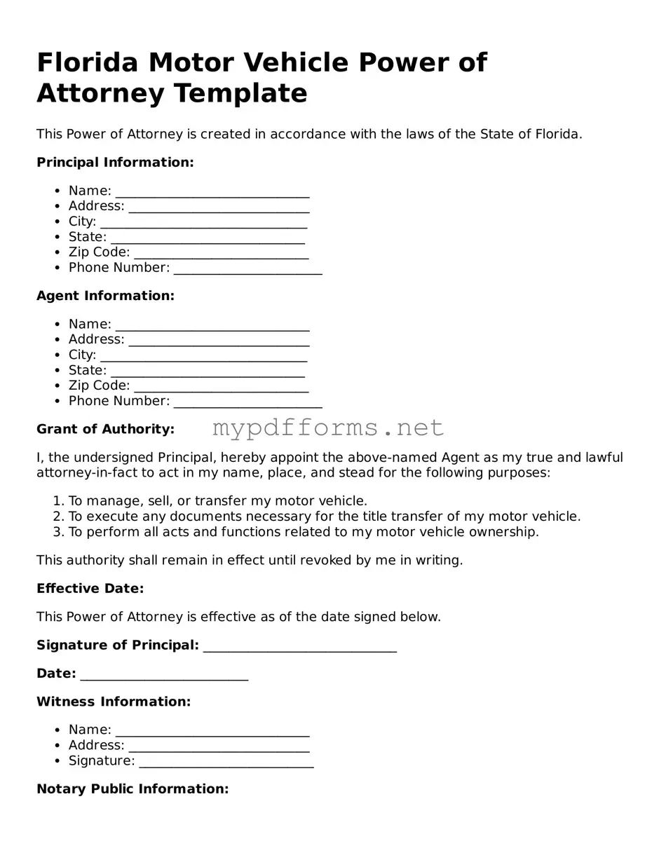 Attorney-Verified  Motor Vehicle Power of Attorney Document for Florida