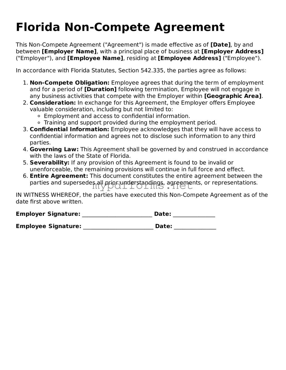 Attorney-Verified  Non-compete Agreement Document for Florida