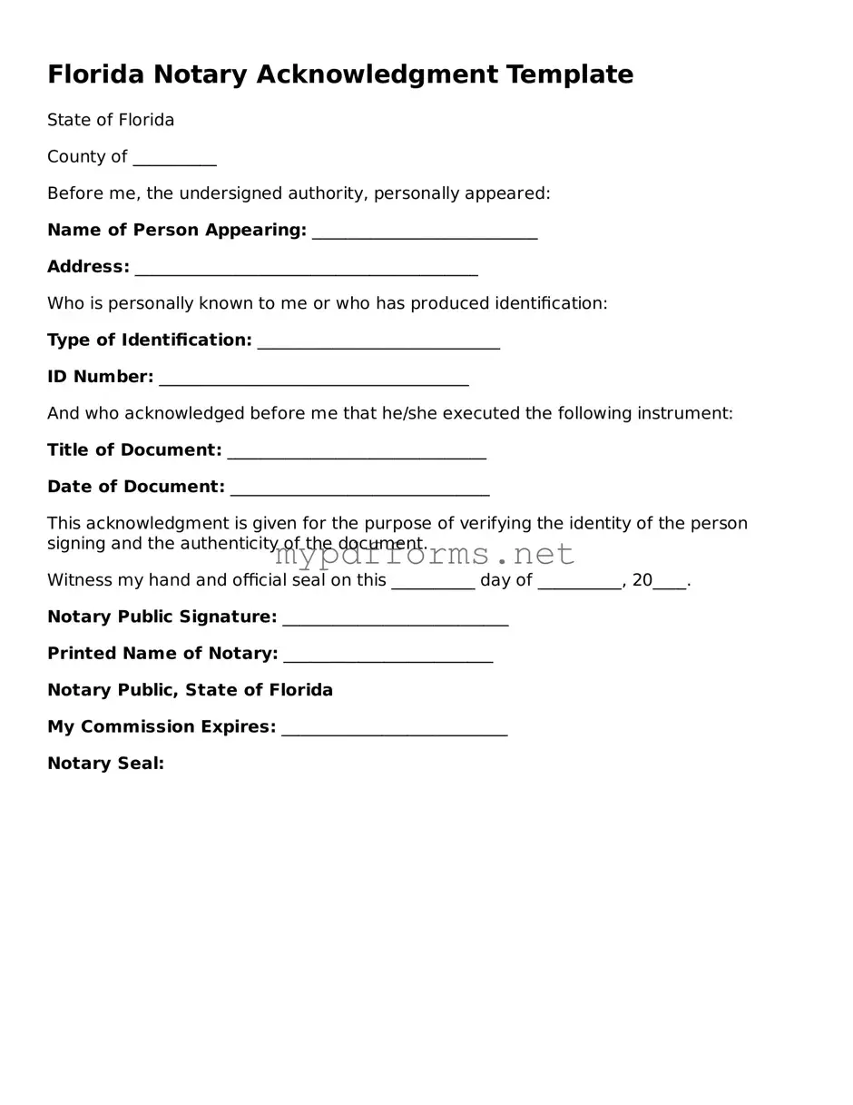 Attorney-Verified  Notary Acknowledgement Document for Florida