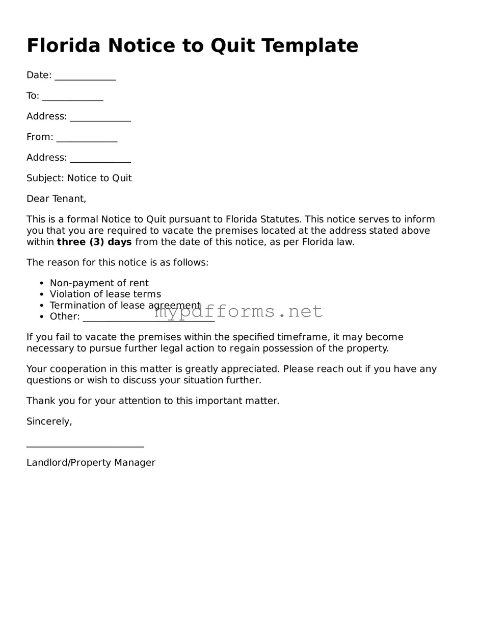 Attorney-Verified  Notice to Quit Document for Florida