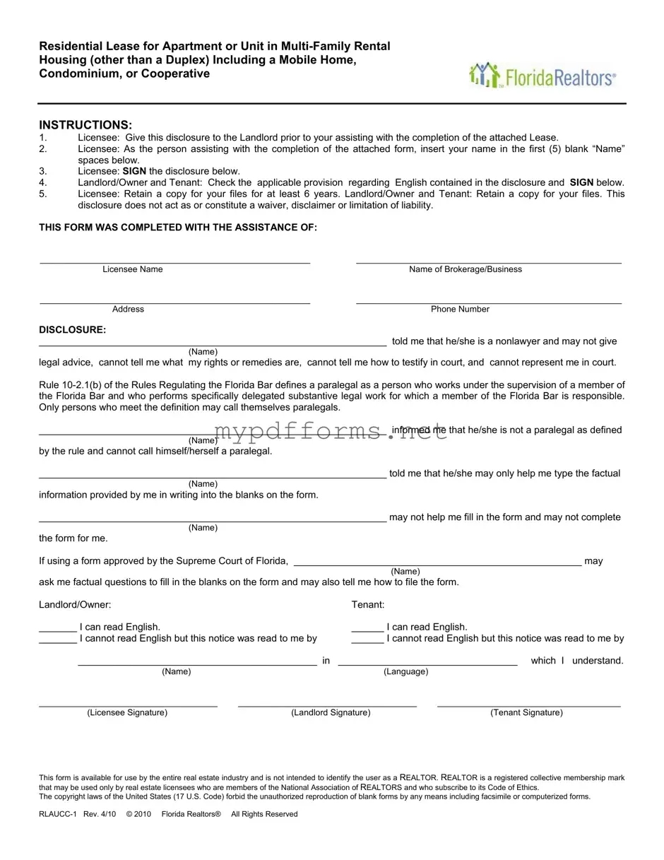 Get Florida Realtors Residential Lease Form in PDF