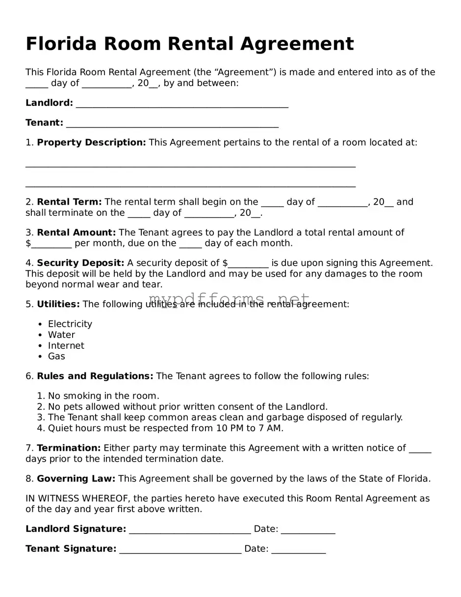 Attorney-Verified  Room Rental Agreement Document for Florida