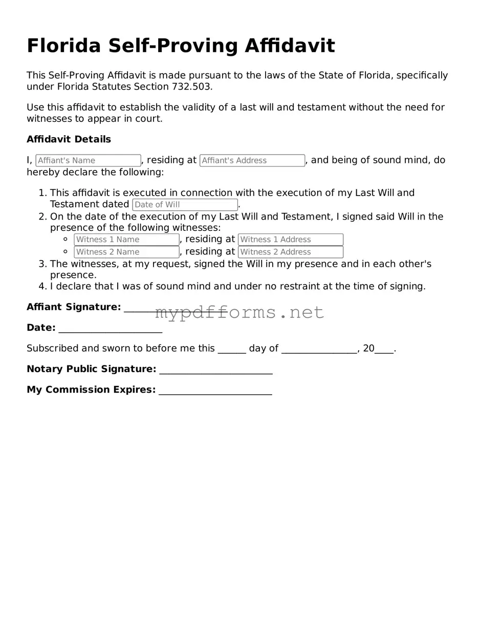 Attorney-Verified  Self-Proving Affidavit Document for Florida