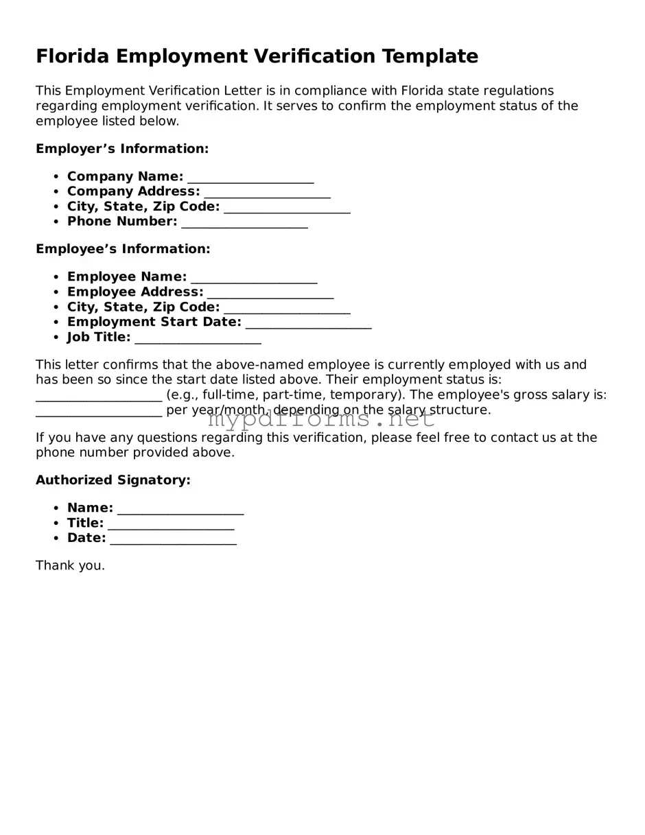 Attorney-Verified  Employment Verification Document for Florida