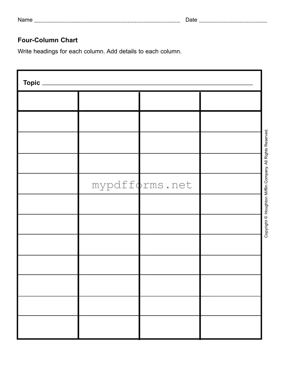 Get Four Column Chart Form in PDF