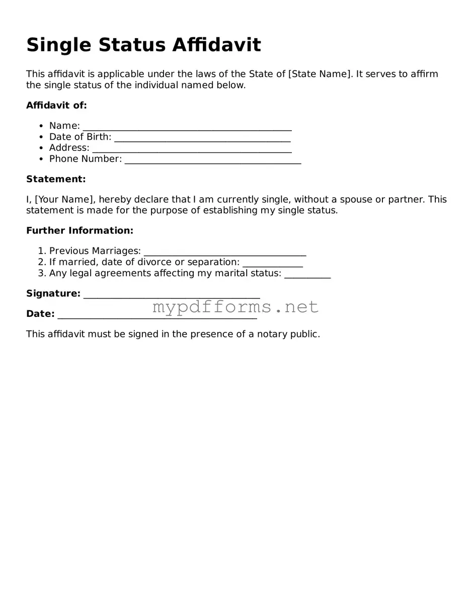 Single Status Affidavit Template