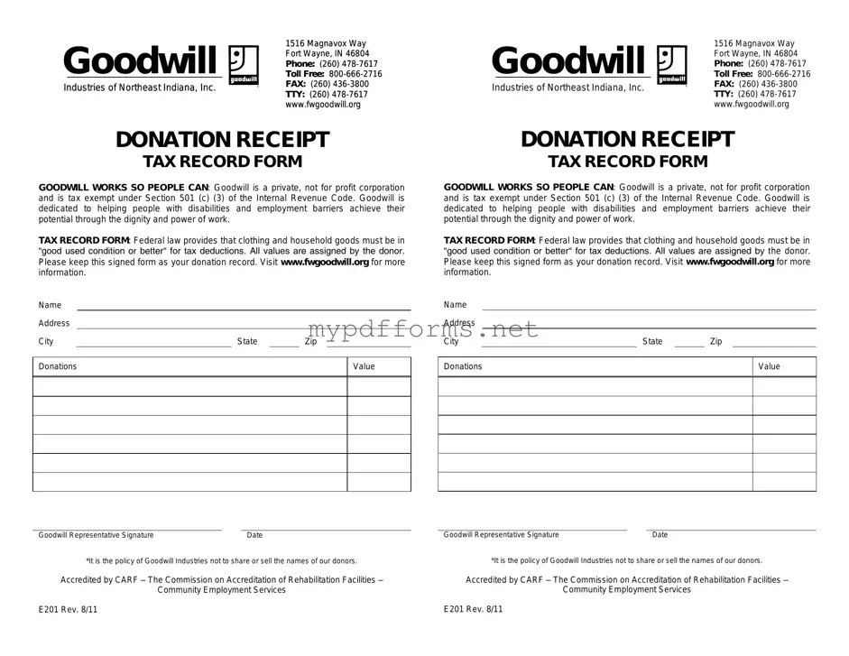 Get Goodwill donation receipt Form in PDF