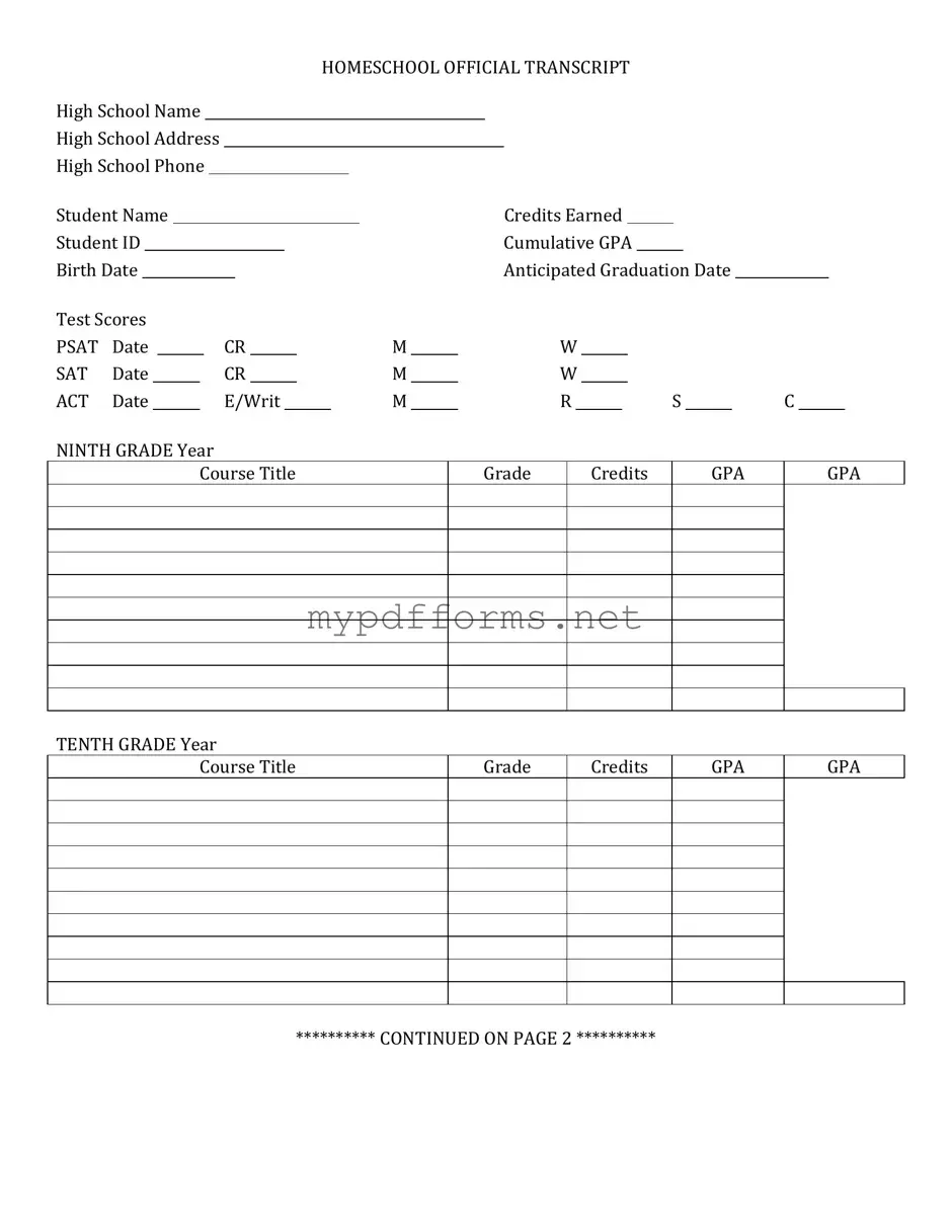 Get High School Transcript Form in PDF
