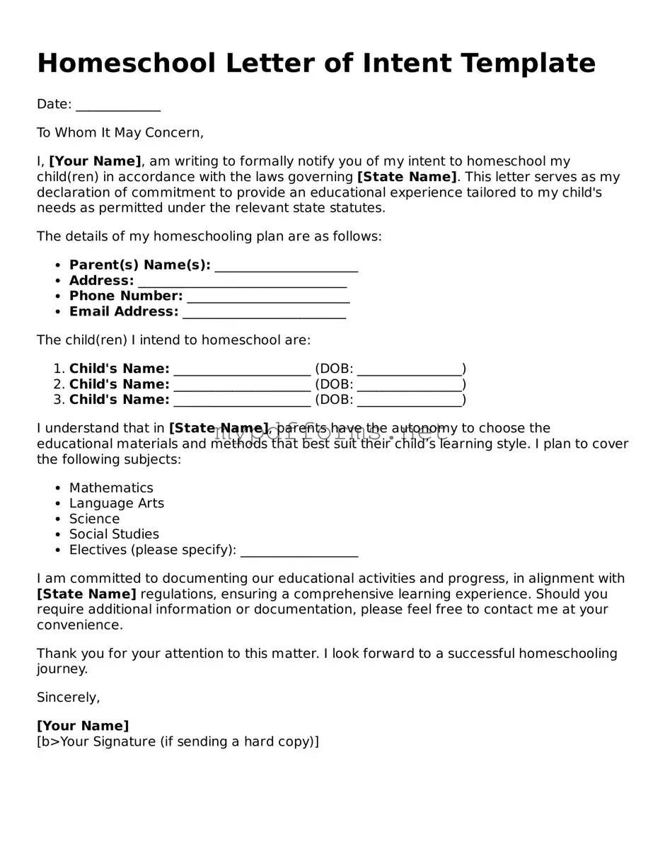 Homeschool Letter of Intent Template
