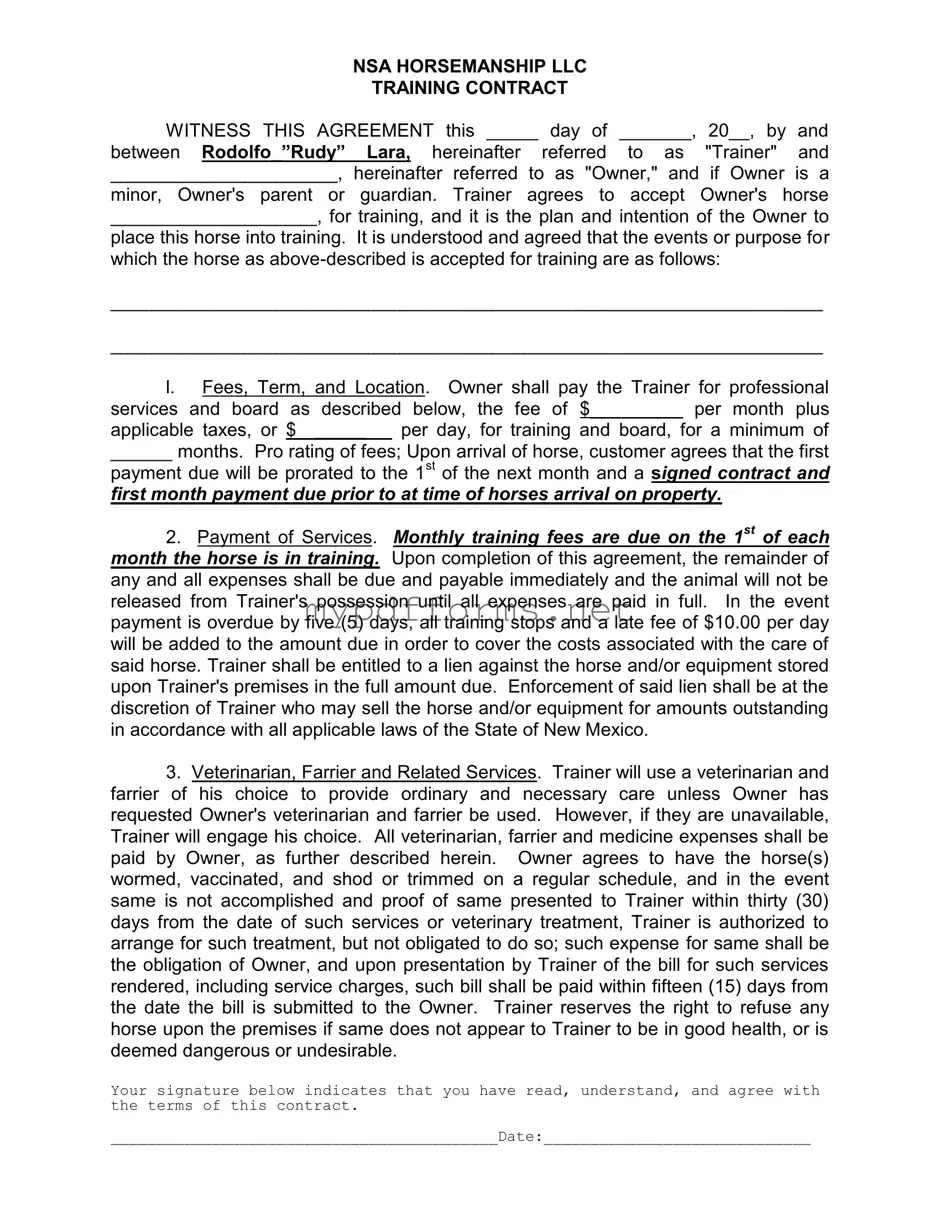 Get Horse Training Contract Form in PDF
