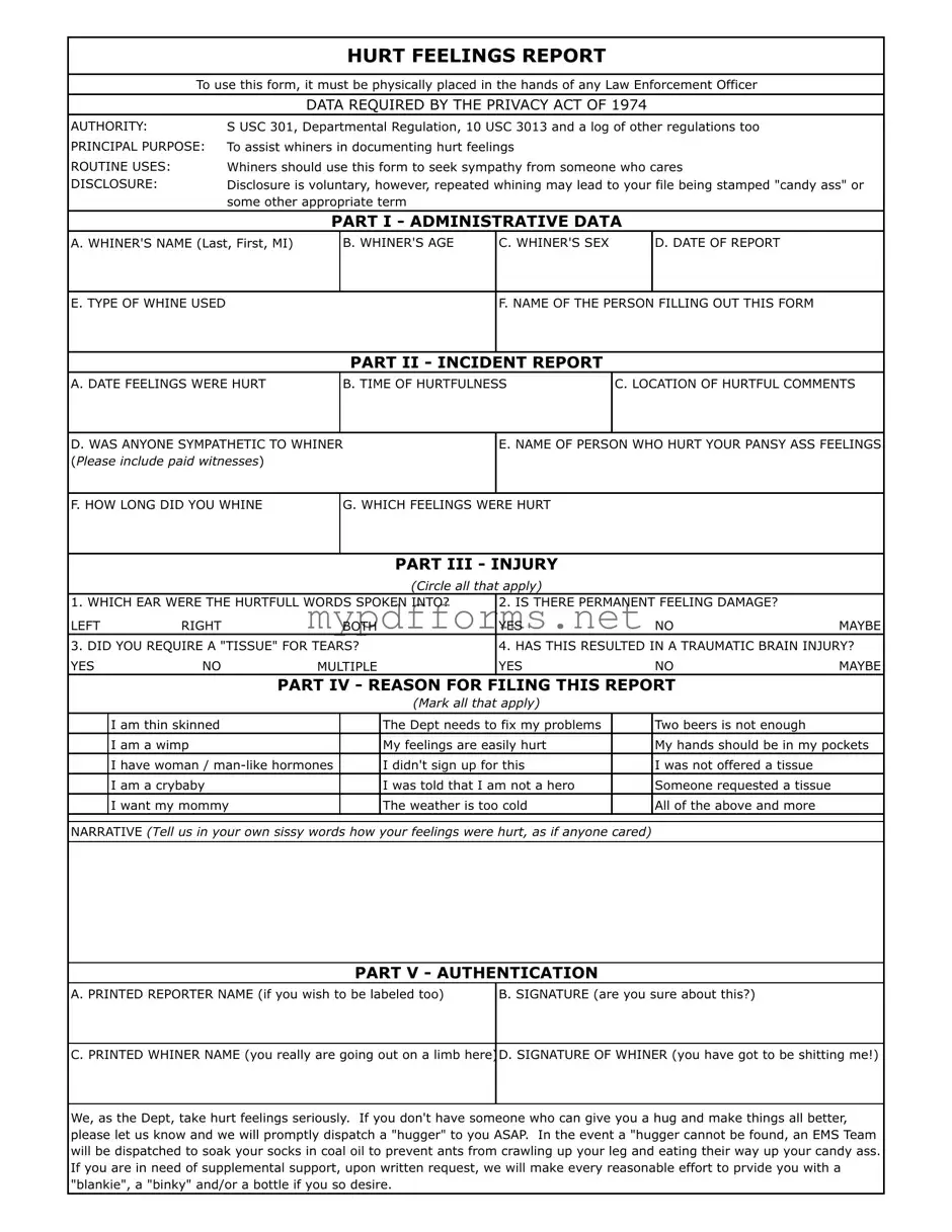 Get Hurt Feelings Report Form in PDF