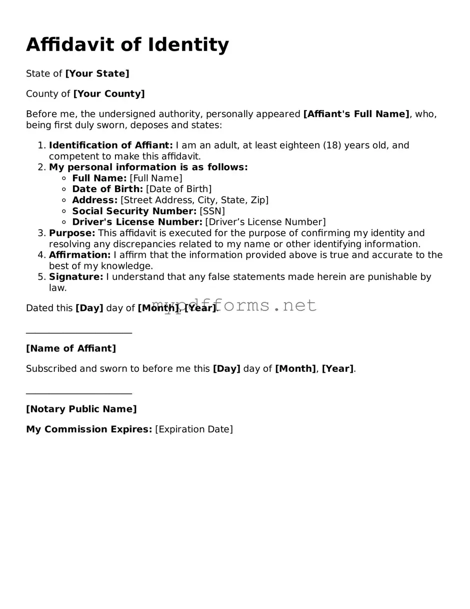 Affidavit of Identity Template