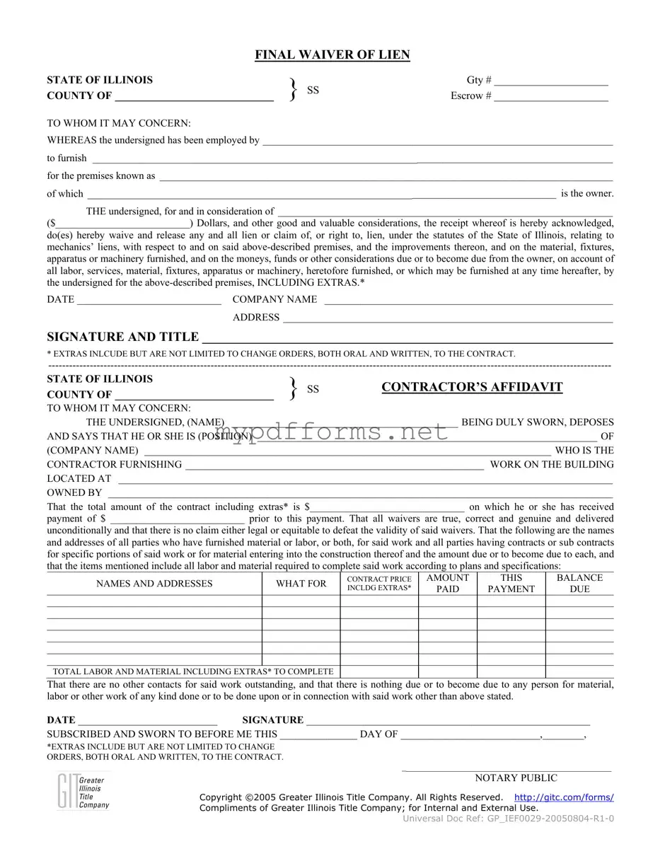 Get Illinois Final Waiver Of Lien Form in PDF