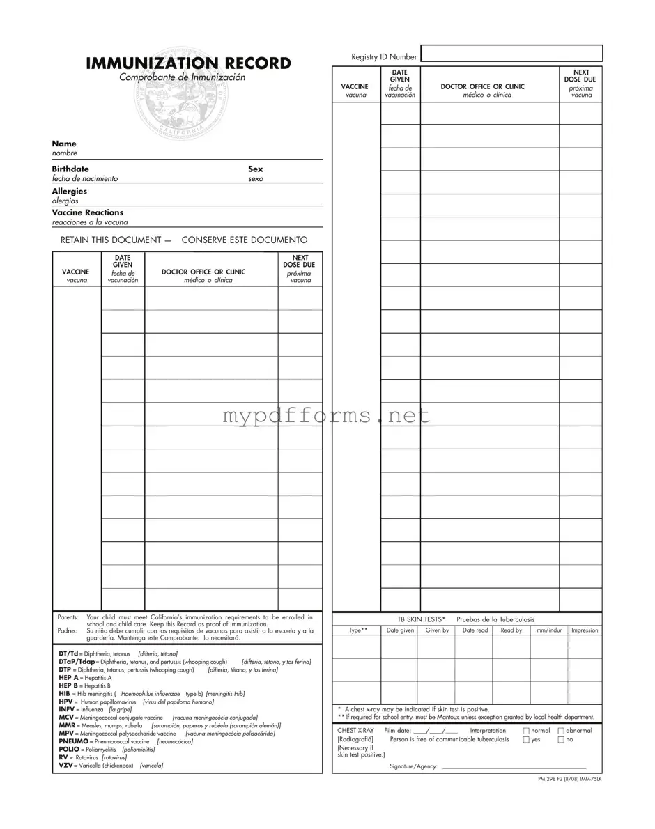 Get Immunization Record Form in PDF